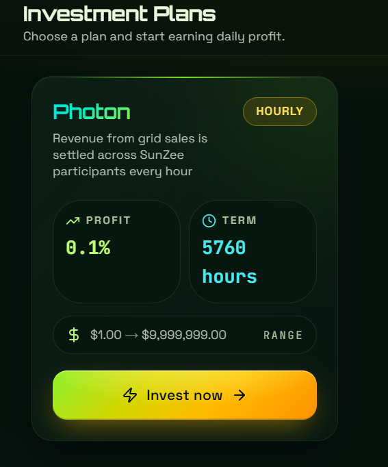 sunzee1 investment plans screenshot