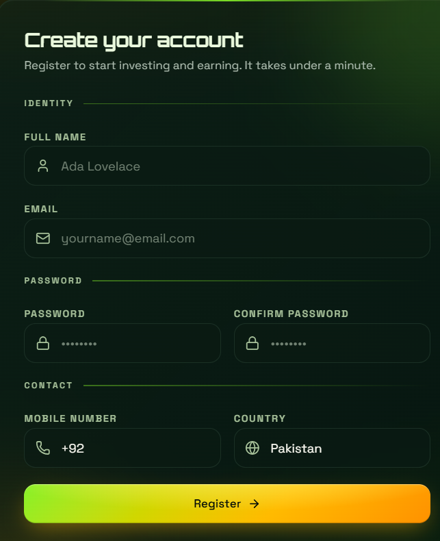 sunzee1 account register screenshot